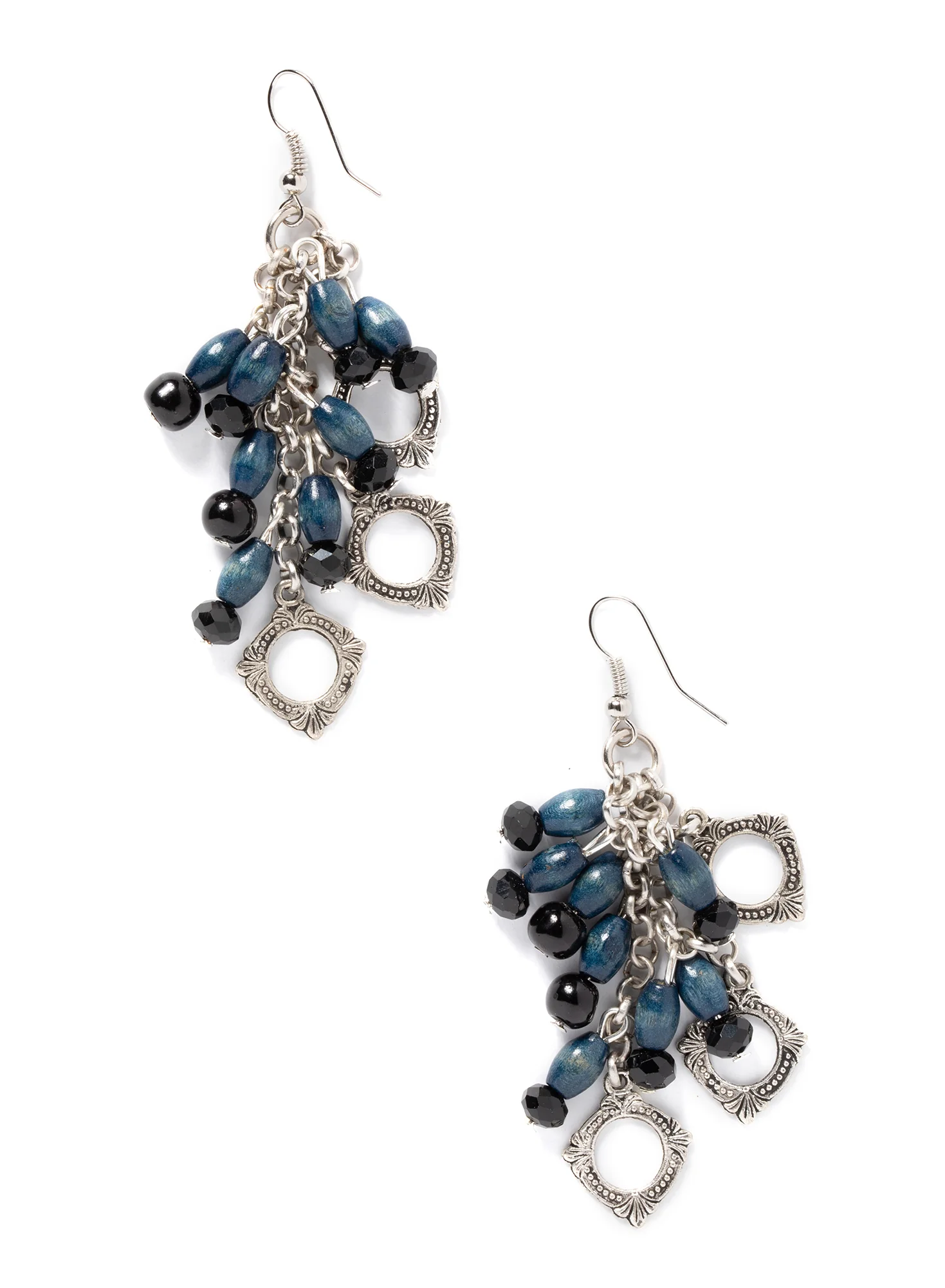 Blue/Black Bead Cluster Earrings