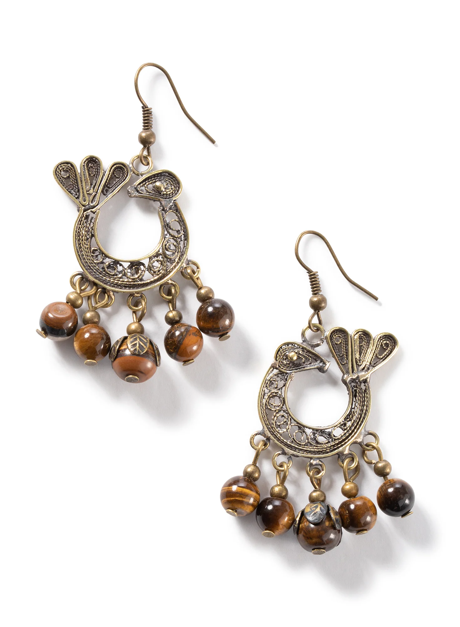 Bronze Filigree Peacock Earrings