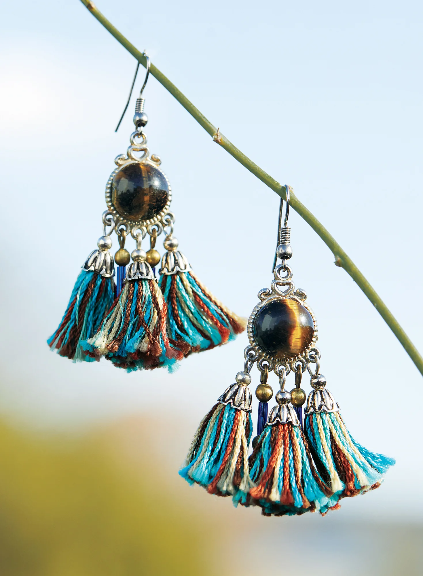 Tigers Eye Tassel Earrings - Image 3